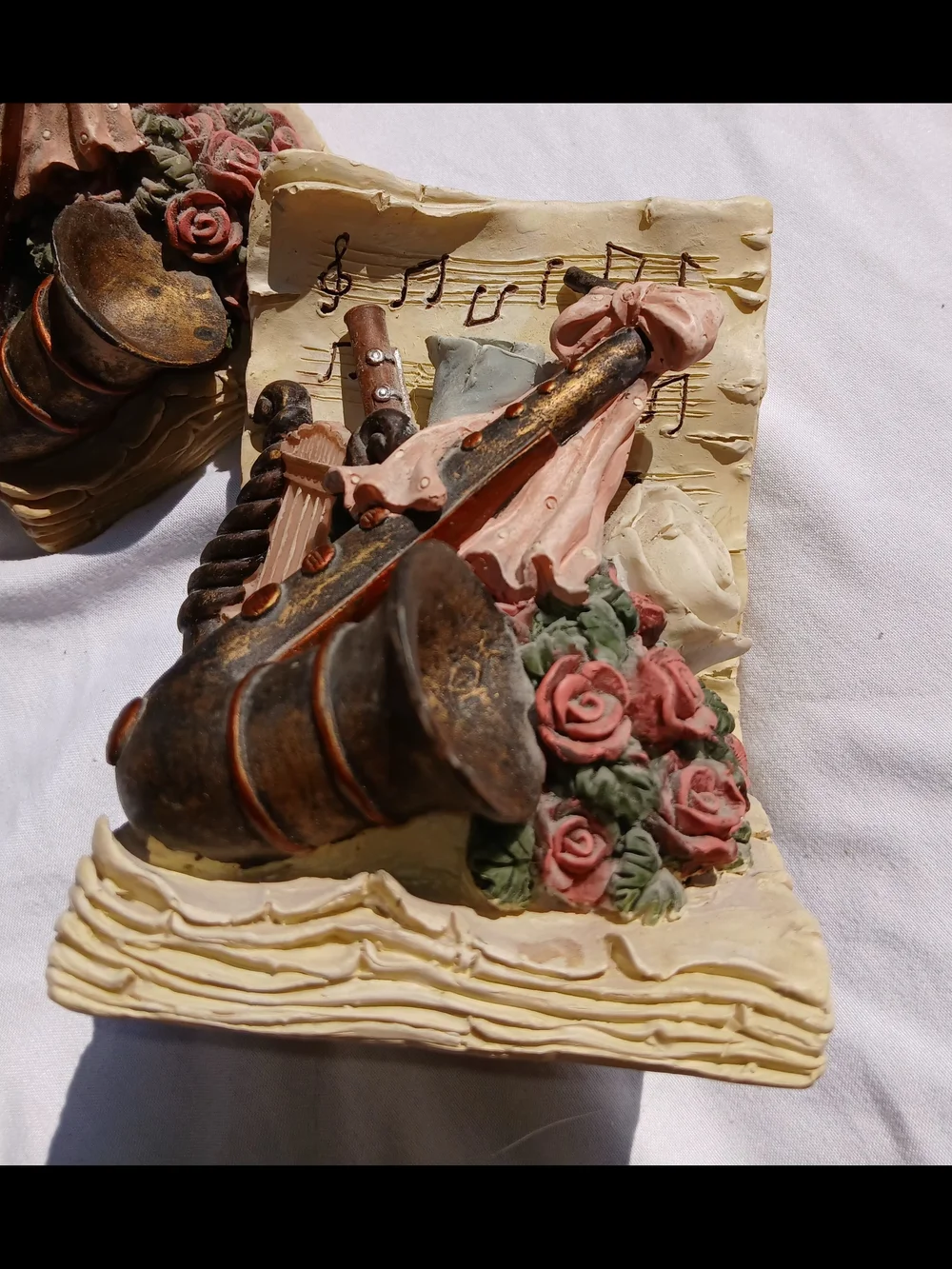 2 Handpainted Music Themed Bookemds & Matching Working Clock